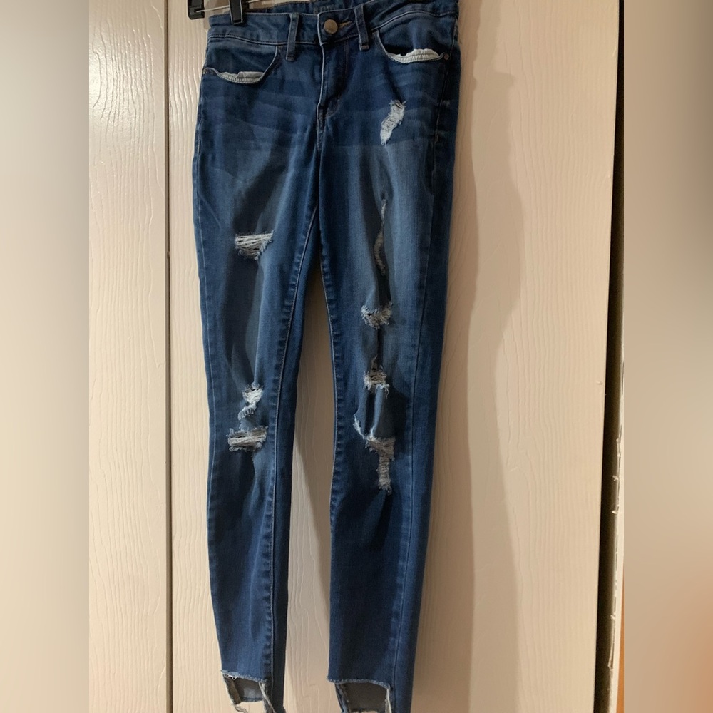 a.n.a Distressed Dark Blue Skinny Jeans
